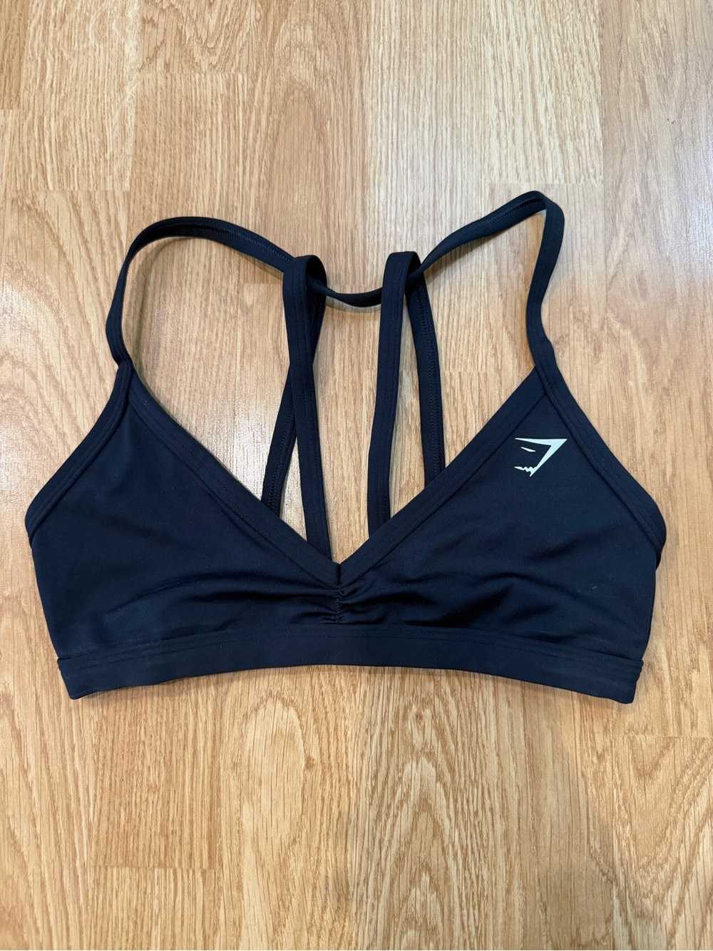 Gymshark Minimal Sports Bra Black XS Ruched Front Strappy Low Support